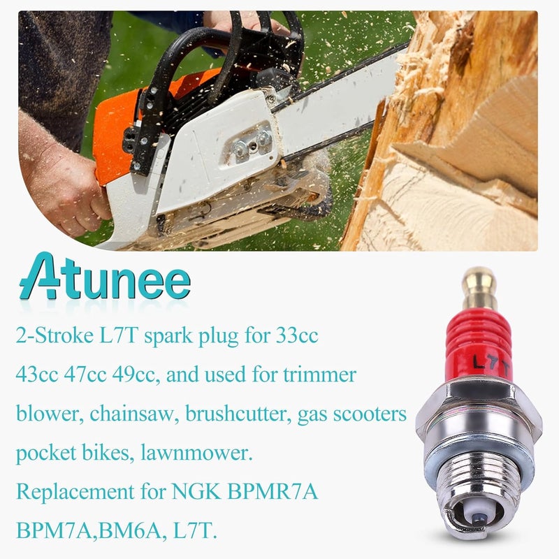Atunee 10PCS L7T Spark Plug Replacement for 47CC 49CC 50CC 2-Stroke Engine and for NGK BPMR7A, Fits for Husqvarna Chainsaw Trimmer Lawn Mower Trimmer - Image 2
